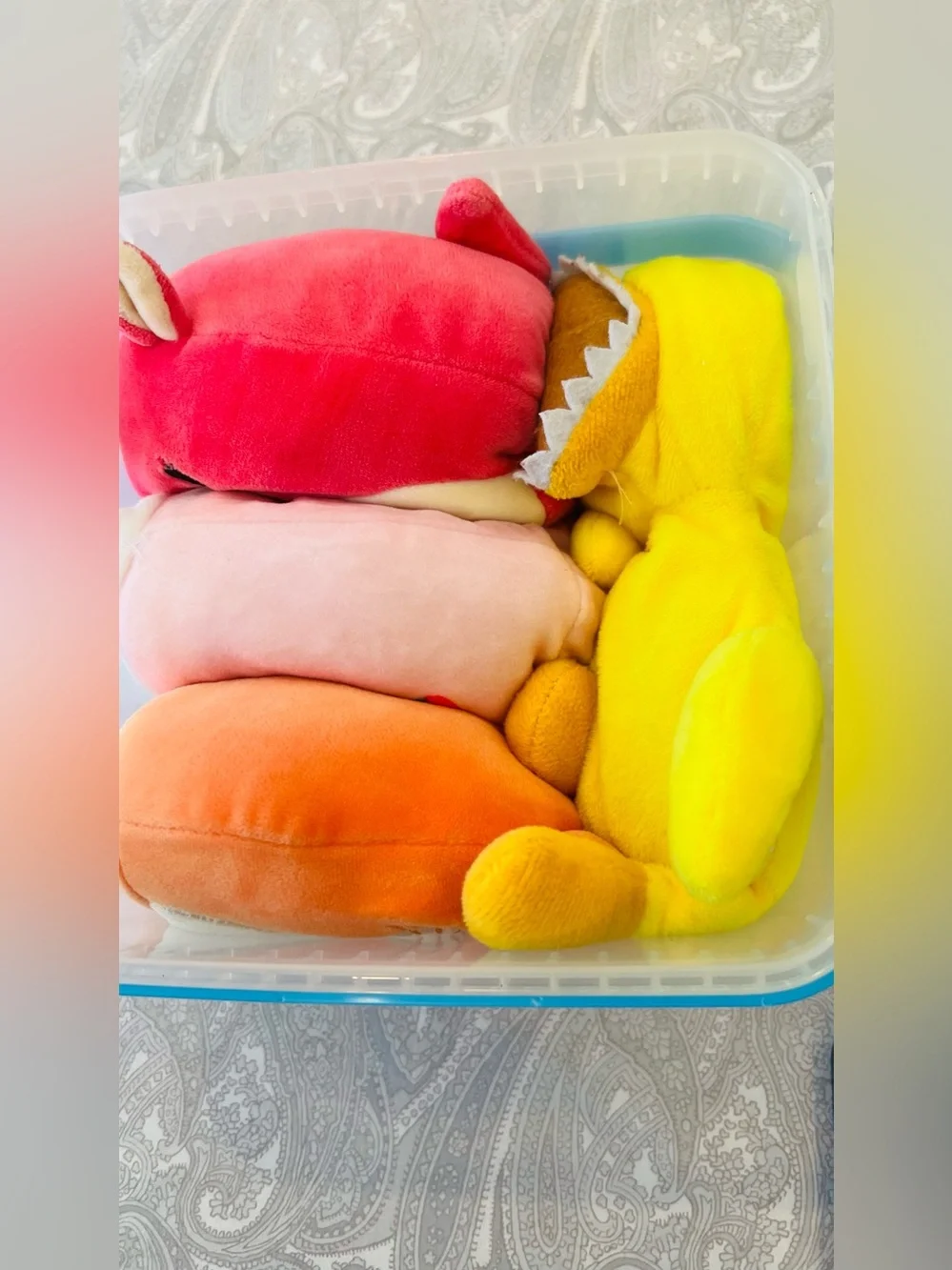 4 Cute Squishy Plush Toy Set - Pink, Orange, Yellow, Hot Pink